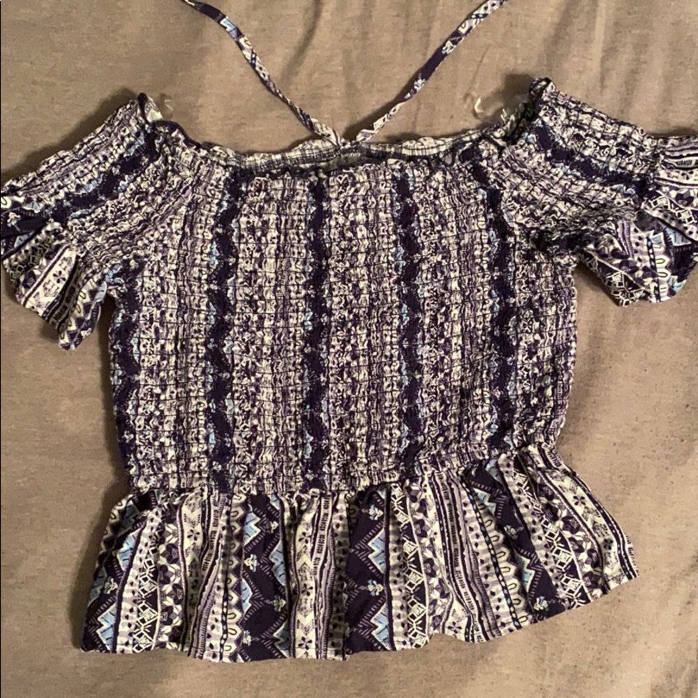 multi color off the shoulder cropped top